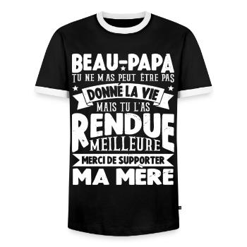 Cadeau Beau-Papa Merci De Supporter Ma Mère - T-shirt contrasté Homme - noir/blanc - Devant - AI Model Female 172 light (172cm) & AI Model Male 178 light (178cm)