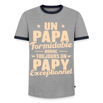 Papa Formidable - Papy Exceptionnel - T-shirt contrasté Homme - gris/marine  - Devant - AI Model Female 172 light (172cm) & AI Model Male 178 light (178cm)
