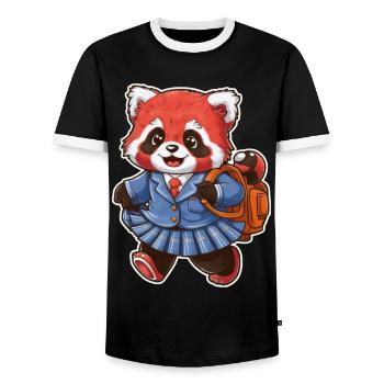 Red Kawaii Panda Wearing School Uniform - Men's Ringer Shirt - black/white - Front - AI Model Female 172 light (172cm) & AI Model Male 178 light (178cm)