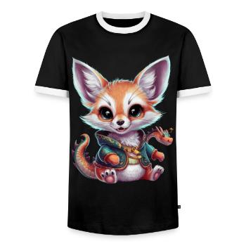 Kawaii Fennec Desert Fox with Cool Dragon - Men's Ringer Shirt - black/white - Front - AI Model Female 172 light (172cm) & AI Model Male 178 light (178cm)