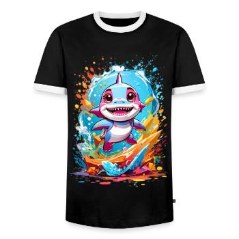 Requin - T-shirt contrasté Homme - noir/blanc - Devant - AI Model Female 172 light (172cm) & AI Model Male 178 light (178cm)