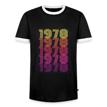 1978 Year of construction -1978 Born - Men's Ringer Shirt - black/white - Front - AI Model Female 172 light (172cm) & AI Model Male 178 light (178cm)