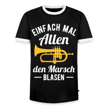 Flügelhorn Marsch Orchester Horn Musiker Blasmusik - Männer Kontrast-T-Shirt - Schwarz/Weiß - Vorne - AI Model Female 172 light (172cm) & AI Model Male 178 light (178cm)