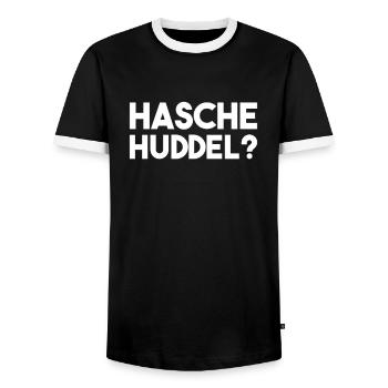Hasche Huddel Saarland Saarländisch Spaß Spruch - Männer Kontrast-T-Shirt - Schwarz/Weiß - Vorne - AI Model Female 172 light (172cm) & AI Model Male 178 light (178cm)