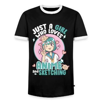 Anime Sketching Drawing Art Paint Draw Comic - Men's Ringer Shirt - black/white - Front - AI Model Female 172 light (172cm) & AI Model Male 178 light (178cm)