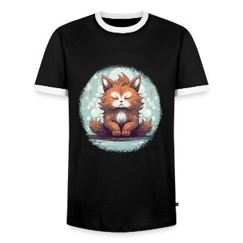 Zen Cat, Meditation Cat T-Shirt, Cat Lover T-Shirt - Men's Ringer Shirt - black/white - Front - AI Model Female 172 light (172cm) & AI Model Male 178 light (178cm)