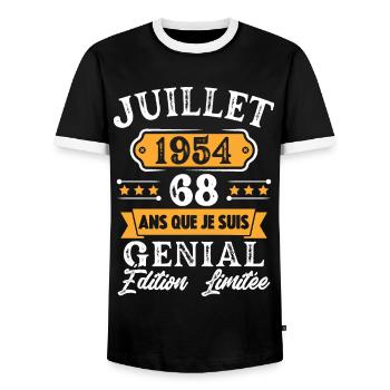 Cadeau D'anniversaire 68 Ans juillet 1954 Rétro - T-shirt contrasté Homme - noir/blanc - Devant - AI Model Female 172 light (172cm) & AI Model Male 178 light (178cm)