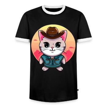 Kawaii cat in cowboy costume - Men's Ringer Shirt - black/white - Front - AI Model Female 172 light (172cm) & AI Model Male 178 light (178cm)
