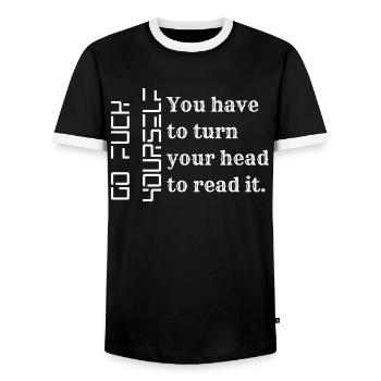 GO FUCK YOURSELF | Streetwear - Men's Ringer Shirt - black/white - Front - AI Model Female 172 light (172cm) & AI Model Male 178 light (178cm)