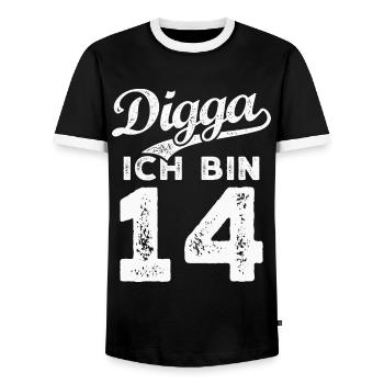 Digga Ich Bin 14 Jahre 14. Geburtstag - Männer Kontrast-T-Shirt - Schwarz/Weiß - Vorne - AI Model Female 172 light (172cm) & AI Model Male 178 light (178cm)