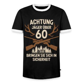 60. Geburtstag Jäger 60 Jahre Jagd - Männer Kontrast-T-Shirt - Schwarz/Weiß - Vorne - AI Model Female 172 light (172cm) & AI Model Male 178 light (178cm)