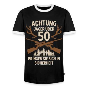 50. Geburtstag Jäger 50 Jahre Jagd - Männer Kontrast-T-Shirt - Schwarz/Weiß - Vorne - AI Model Female 172 light (172cm) & AI Model Male 178 light (178cm)