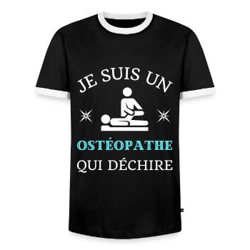 t shirt osteopathe qui dechire humour osteopathie - T-shirt contrasté Homme - noir/blanc - Devant - AI Model Female 172 light (172cm) & AI Model Male 178 light (178cm)