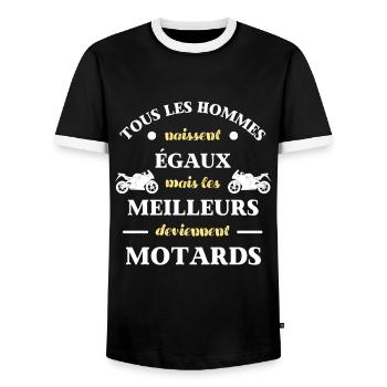 t shirt meilleur motard humour moto homme motards - T-shirt contrasté Homme - noir/blanc - Devant - AI Model Female 172 light (172cm) & AI Model Male 178 light (178cm)