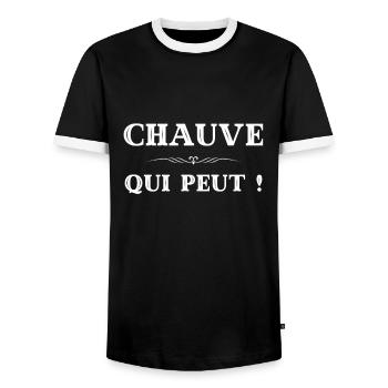 t shirt chauve qui peut humour chauve homme - T-shirt contrasté Homme - noir/blanc - Devant - AI Model Female 172 light (172cm) & AI Model Male 178 light (178cm)