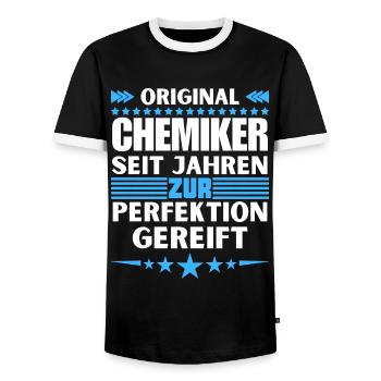 Zur Perfektion gereifter Chemiker - Männer Kontrast-T-Shirt - Schwarz/Weiß - Vorne - AI Model Female 172 light (172cm) & AI Model Male 178 light (178cm)