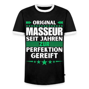 Masseur matured to perfection - Men's Ringer Shirt - black/white - Front - AI Model Female 172 light (172cm) & AI Model Male 178 light (178cm)