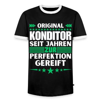 Zur Perfektion gereifter Konditor - Männer Kontrast-T-Shirt - Schwarz/Weiß - Vorne - AI Model Female 172 light (172cm) & AI Model Male 178 light (178cm)