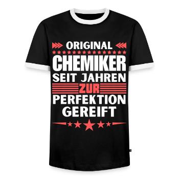 Zur Perfektion gereifter Chemiker - Männer Kontrast-T-Shirt - Schwarz/Weiß - Vorne - AI Model Female 172 light (172cm) & AI Model Male 178 light (178cm)