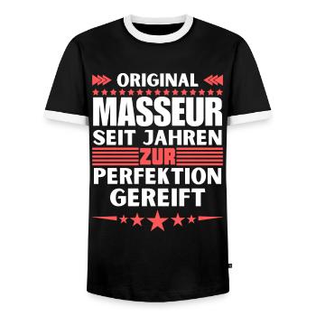 Masseur matured to perfection - Men's Ringer Shirt - black/white - Front - AI Model Female 172 light (172cm) & AI Model Male 178 light (178cm)
