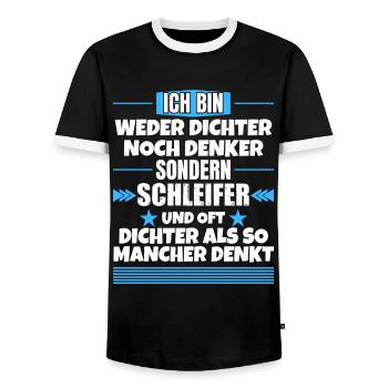 Neither poet nor thinker, but grinder - Men's Ringer Shirt - black/white - Front - AI Model Female 172 light (172cm) & AI Model Male 178 light (178cm)