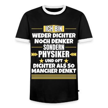 Neither poet nor thinker, but physicist - Men's Ringer Shirt - black/white - Front - AI Model Female 172 light (172cm) & AI Model Male 178 light (178cm)