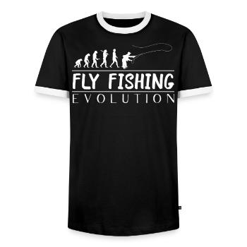 Fly Fishing Evolution - Funny Angler - Men's Ringer Shirt - black/white - Front - AI Model Female 172 light (172cm) & AI Model Male 178 light (178cm)