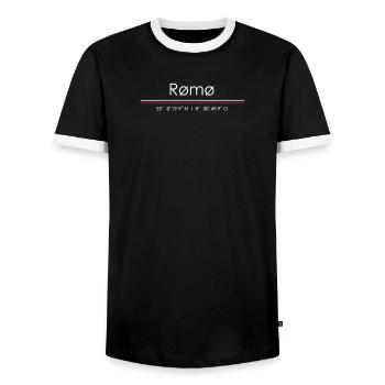 Römö Copenhagen Rømø Denmark Dansk Gift Idea - Men's Ringer Shirt - black/white - Front - AI Model Female 172 light (172cm) & AI Model Male 178 light (178cm)