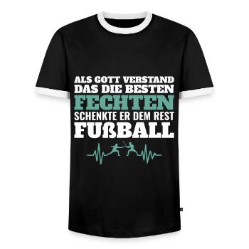 Fechten Fechter Verein Fußball Herzschlag Frequenz - Männer Kontrast-T-Shirt - Schwarz/Weiß - Vorne - AI Model Female 172 light (172cm) & AI Model Male 178 light (178cm)