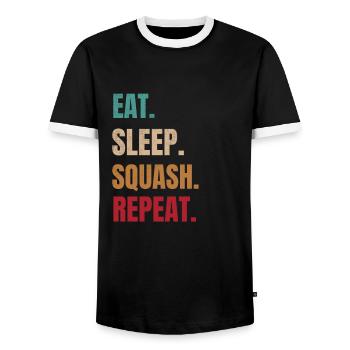 Eat Sleep Squash Repeat Squash Player Squash Coach - Men's Ringer Shirt - black/white - Front - AI Model Female 172 light (172cm) & AI Model Male 178 light (178cm)