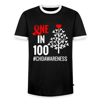 CHD Awareness Shirt | CHD Congenital heart defect - Men's Ringer Shirt - black/white - Front - AI Model Female 172 light (172cm) & AI Model Male 178 light (178cm)