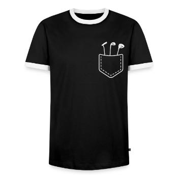 Golf Tee Golfer Golfing Man Woman Funny Gift Idea - Men's Ringer Shirt - black/white - Front - AI Model Female 172 light (172cm) & AI Model Male 178 light (178cm)