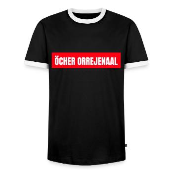 Aachen Öcher Orrejenaal Platt Redewendung Dialekt - Männer Kontrast-T-Shirt - Schwarz/Weiß - Vorne - AI Model Female 172 light (172cm) & AI Model Male 178 light (178cm)