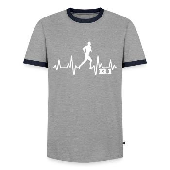 Jogger Marathon Damen Herren Geschenk - Männer Kontrast-T-Shirt - Grau/Navy  - Vorne - AI Model Female 172 light (172cm) & AI Model Male 178 light (178cm)