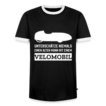 Liegerad & Velomobil Sprüche - Männer Kontrast-T-Shirt - Schwarz/Weiß - Vorne - AI Model Female 172 light (172cm) & AI Model Male 178 light (178cm)