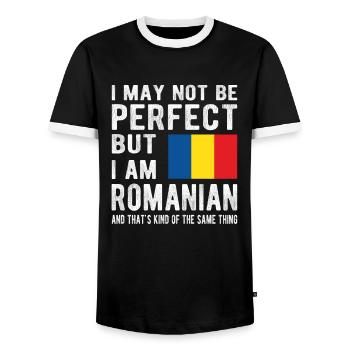 Fier drapeau roumain roumain d'origine roumaine - T-shirt contrasté Homme - noir/blanc - Devant - AI Model Female 172 light (172cm) & AI Model Male 178 light (178cm)