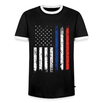 Half French Half American USA France - Men's Ringer Shirt - black/white - Front - AI Model Female 172 light (172cm) & AI Model Male 178 light (178cm)