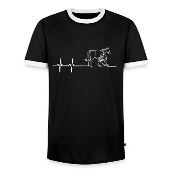 Farrier Horseshoer Horse Blacksmith & Horse - Men's Ringer Shirt - black/white - Front - AI Model Female 172 light (172cm) & AI Model Male 178 light (178cm)