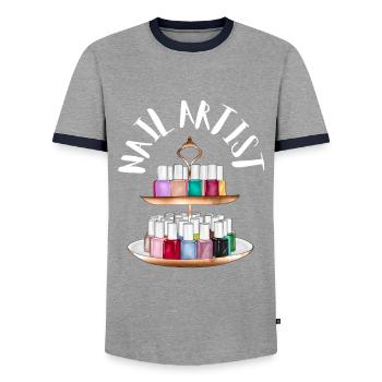 Nail Technician Nail Tech Artist Salon & - T-shirt contrasté Homme - gris/marine  - Devant - AI Model Female 172 light (172cm) & AI Model Male 178 light (178cm)