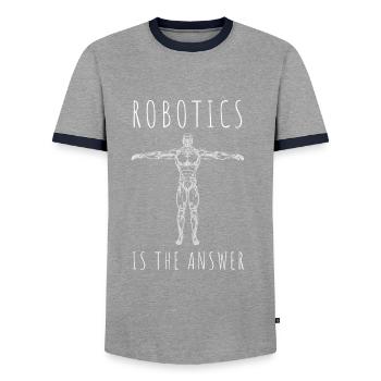 Robotics Robots Droid Builder And Robotics - Men's Ringer Shirt - grey/navy  - Front - AI Model Female 172 light (172cm) & AI Model Male 178 light (178cm)