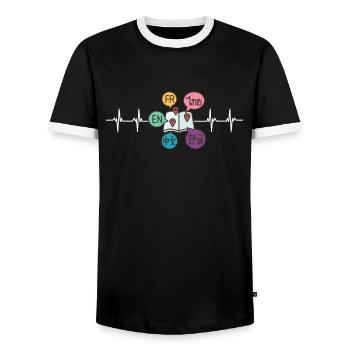 Dual Language Team Bilingual Teacher School Tutor - Männer Kontrast-T-Shirt - Schwarz/Weiß - Vorne - AI Model Female 172 light (172cm) & AI Model Male 178 light (178cm)