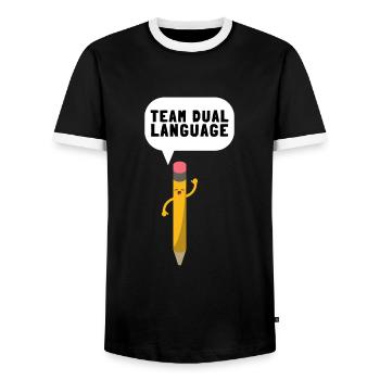 Dual Language Team Bilingual Teacher School Tutor - Männer Kontrast-T-Shirt - Schwarz/Weiß - Vorne - AI Model Female 172 light (172cm) & AI Model Male 178 light (178cm)