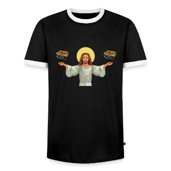 Spanakopita Cuisine grecque Grèce Grec - T-shirt contrasté Homme - noir/blanc - Devant - AI Model Female 172 light (172cm) & AI Model Male 178 light (178cm)