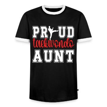 Fier Taekwondo Tante Taekwondo Tante Cadeau - T-shirt contrasté Homme - noir/blanc - Devant - AI Model Female 172 light (172cm) & AI Model Male 178 light (178cm)