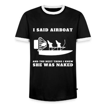 Hydroplane des marais Fanboat Airboating Hover - T-shirt contrasté Homme - noir/blanc - Devant - AI Model Female 172 light (172cm) & AI Model Male 178 light (178cm)