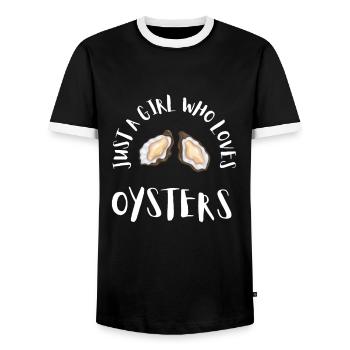 Oyster Shuck Shucking Seafood And Clam Digger - Men's Ringer Shirt - black/white - Front - AI Model Female 172 light (172cm) & AI Model Male 178 light (178cm)
