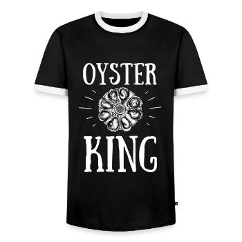 Oyster Shuck Shucking Seafood And Clam Digger - Men's Ringer Shirt - black/white - Front - AI Model Female 172 light (172cm) & AI Model Male 178 light (178cm)