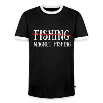 Magnet Fishing Magnet Fisher Fisherman - Men's Ringer Shirt - black/white - Front - AI Model Female 172 light (172cm) & AI Model Male 178 light (178cm)