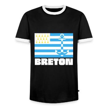 Breton Breizh Pur Beurre Heartbeat - Humour - T-shirt contrasté Homme - noir/blanc - Devant - AI Model Female 172 light (172cm) & AI Model Male 178 light (178cm)
