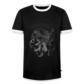 Corse Corsu Corsse 2B Tête De Maure Corse - T-shirt contrasté Homme - noir/blanc - Devant - AI Model Female 172 light (172cm) & AI Model Male 178 light (178cm)